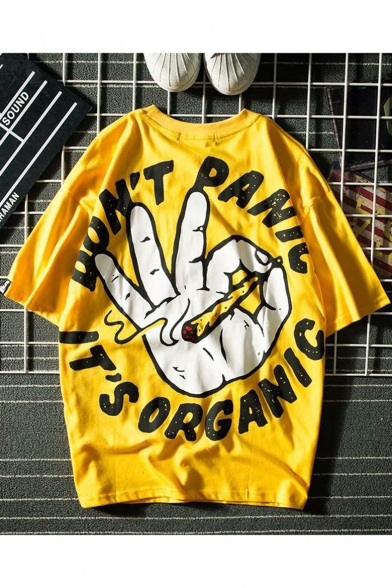 Hot Popular Funny Letter DON'T PANIC Gesture Pattern Hip Hop Style Oversized T-Shirt