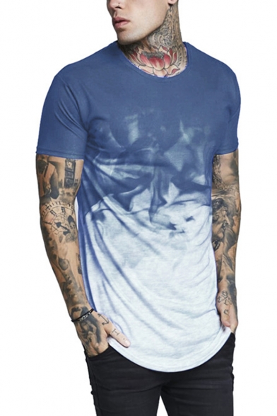 Men's Summer Trendy Ombre Color Basic Round Neck Short Sleeve Hipster T-Shirt