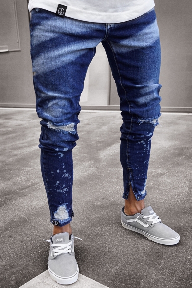 dark blue ripped skinny jeans mens
