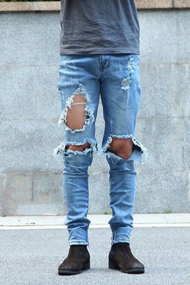 mens ripped blue jeans