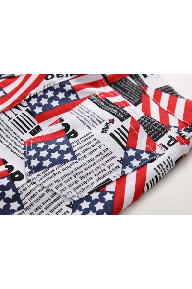 New Fashion American Flag Printed White Stretch Slim Fit Jeans for Guys