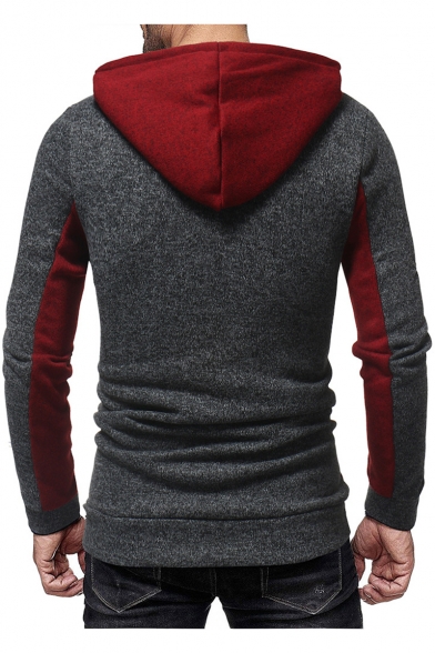 New Stylish Color Block Long Sleeve Pullover Drawstring Hoodie for Men