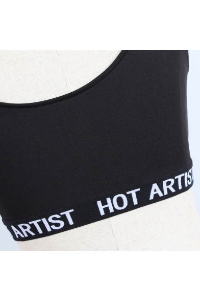 Sexy HOT ARTIST Letter Printed Crop Tank with Panty Black Co-ords