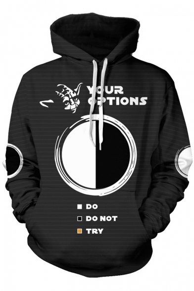 Star Wars Cool 3D Circle Figure Letter YOUR OPTIONS Printed Long Sleeve Unisex Casual Black Pullover Hoodie
