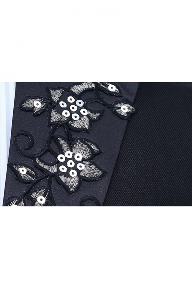 Trendy Floral Applique Peak Lapel Long Sleeve Black Prom Tuxedo Suit Tailcoat Set for Men