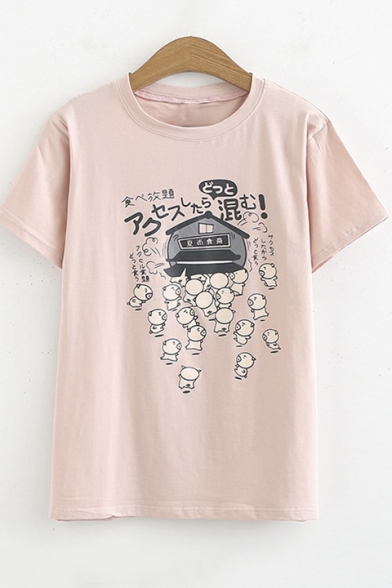 Unisex Cartoon Pigs Pattern Casual Relaxed Cotton T-Shirt