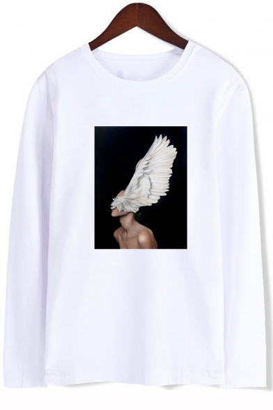 Aesthetics Trendy Figure Wing Printed Long Sleeve Unisex Casual T-Shirt