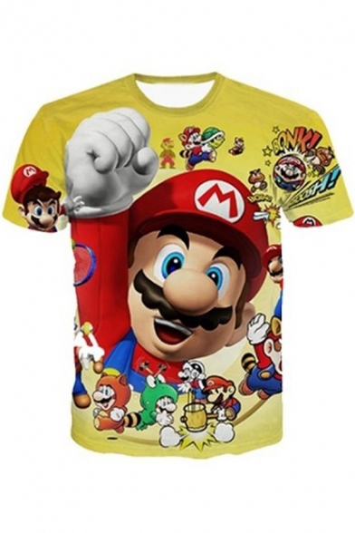 Hot Popular Game Comic Character Pattern Short Sleeve Loose Fit Yellow T-Shirt