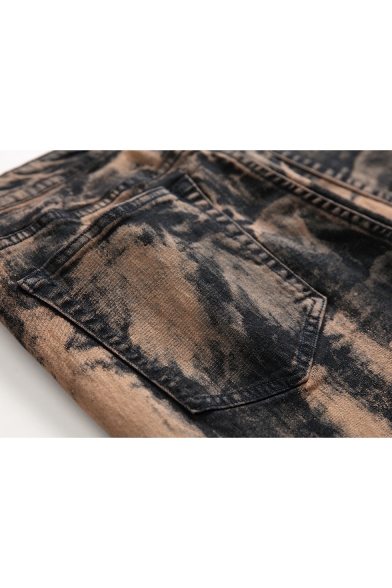 Hot Popular Vintage Washed Stretch Fit Black and Bronze Jeans for Mens