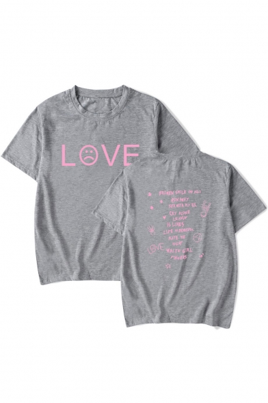 American Rapper Popular Sad Face Letter LOVE Short Sleeve Loose Fit T-Shirt