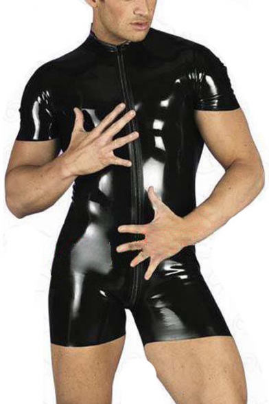 Reviews For Men Sexy Black Lycra Jocks Leather Latex Bodysuit Activewear Gay Male Elastic Catsuit Front Zipper Open Crotch Underwear Sexy Clubwear Overalls Coveralls Reviews