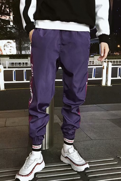 Mens Hip Hop Style Fashion Letter Side Tape Patched Drawstring-Waist Loose Casual Track Pants
