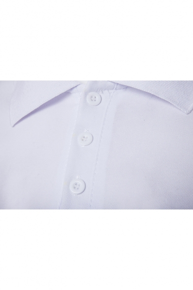 Mens Summer Simple Star Stripe Printed Three-Button Slim Fit Polo Shirt
