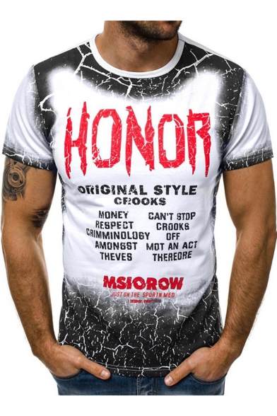 Street Fashion Cool Ombre Letter HONOR Print Short Sleeve Round Neck T-Shirt for Men