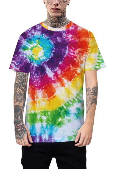 Trendy Colorful Ombre Tie-Dye Print Loose Fit Unisex Casual T-Shirt