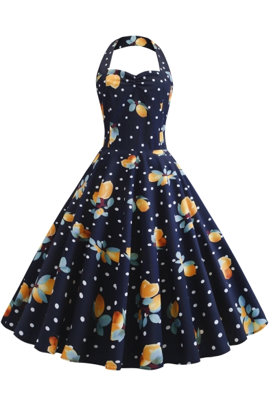 navy lemon print dress