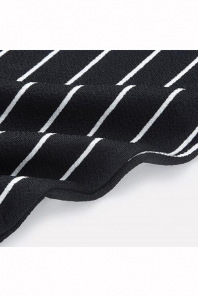 Women's Vertical Stripe Print Fitted Black Pencil Pants