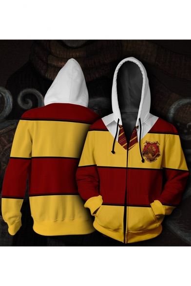 Harry Potter Series Gryffindor Men's Colorblock Long Sleeve Sports Zip Up Red and Yellow Hoodie