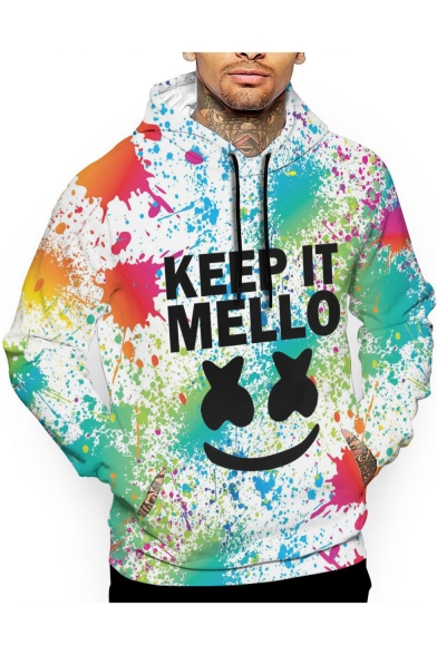 American Music Producer and DJ  Splash-Ink Smile Face Letter KEEP IT MELLO Printed Long Sleeve Casual Pullover Hoodie