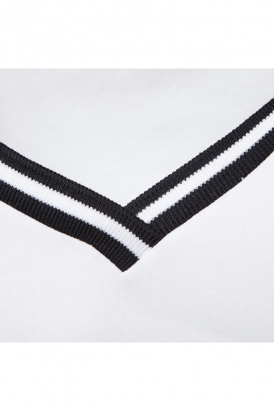 Men's New Fashion Long Sleeve V-Neck Color Block Slim Fitted Sweatshirt