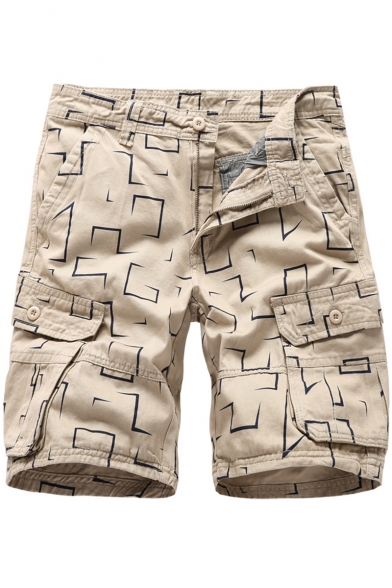 Mens Hip Hop Style Allover Printed Cotton Casual Sport Cargo Shorts