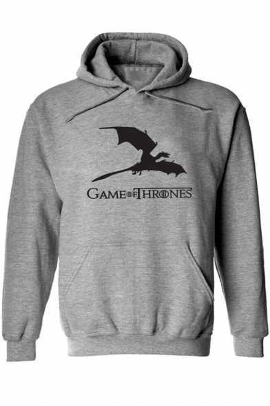 Mens Popular Game Of Thrones Dragon Letter Printed Long Sleeve Loose Fit Pullover Hoodie