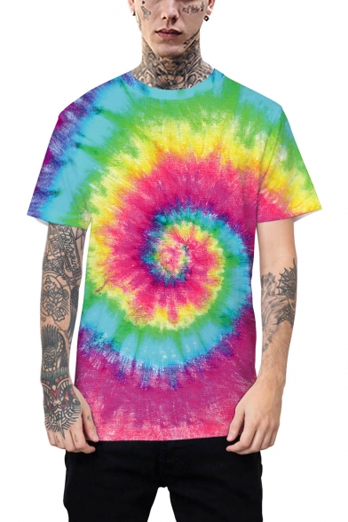 New Stylish Colorful Tie-Dye Whirlpool Pattern Short Sleeve Unisex Loose T-Shirt