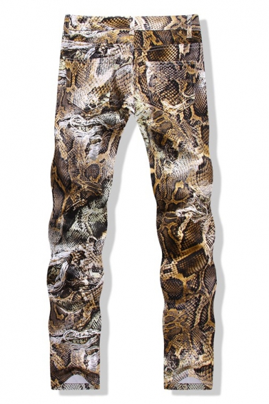 New Stylish Cool Snake Printed Stretch Slim Fit Men's Jeans