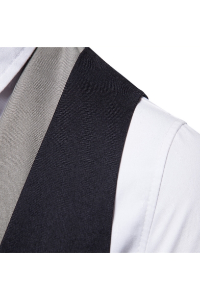 New Trendy Color Block Button Front Buckle Back Suit Vest for Men