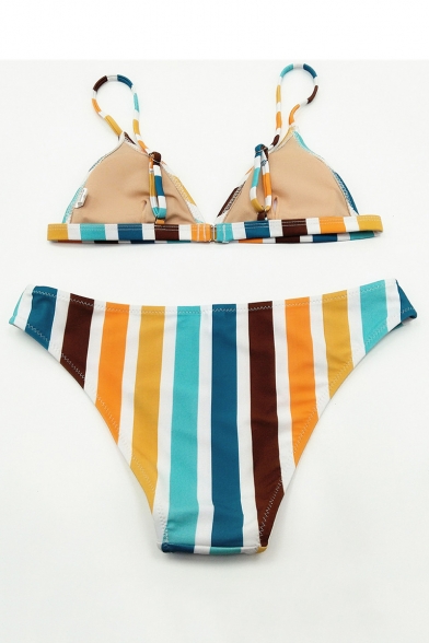 Sexy Colorful Striped Printed Spaghetti Straps Sleeveless Bikini