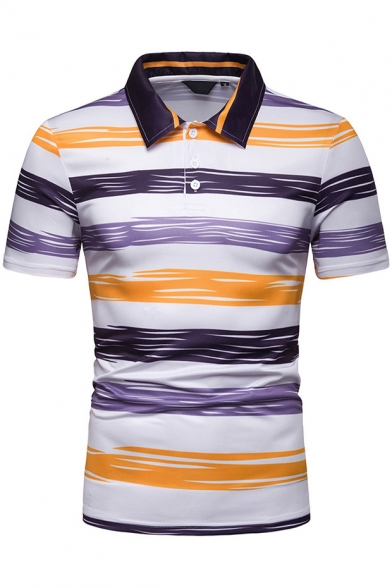 Usopu Mens Summer Casual Daily Sports Polyester Color Block Short Sleeve Polo Shirt 