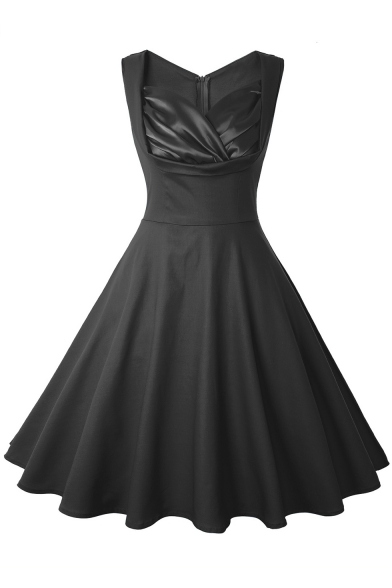 Women's Simple Plain Sleeveless Zip-Back Midi A-Line Flared Dresses