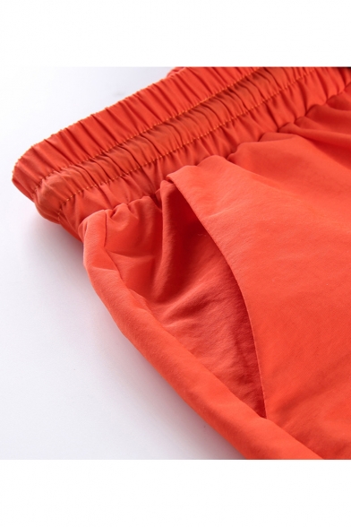 Womens Hip Hop Style Letter ROCKMORE Printed Drawstring Waist Orange Leisure Cargo Pants