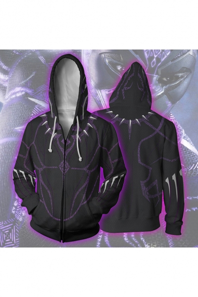New Stylish Cool 3D Printed Long Sleeve Zip Up Purple Loose Casual Hoodie for Guys