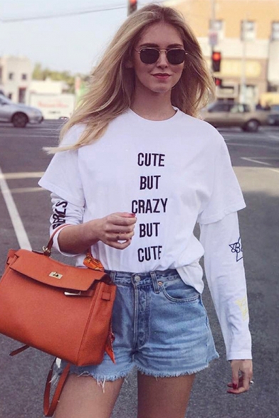 Cool Letter CUTE BUT CRAZY BUT CUTE Printed Short Sleeve White Casual T-Shirt