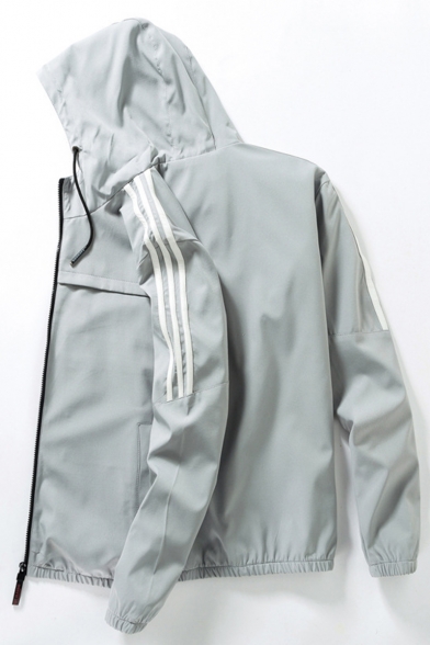 Guys Fashion Stripe Printed Long Sleeve Hooded Zip Up Sport Athletic Jacket