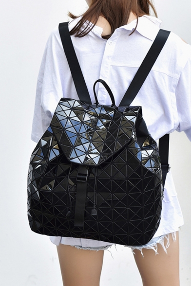 Hot Fashion Geometric Pattern Buckle Patched School Backpack