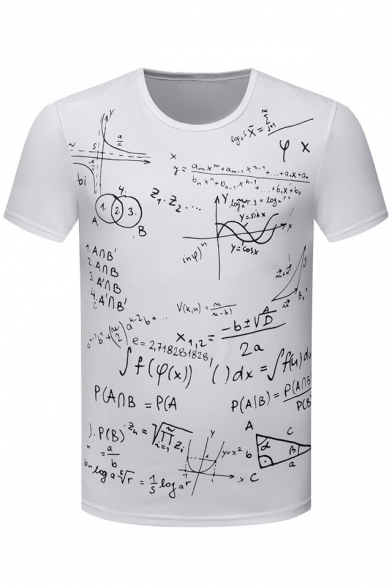Hot Fashion Mathematical Formula Printed Round Neck Short Sleeve Mens Casual T-Shirt