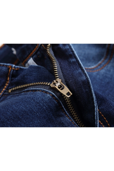 Men's New Stylish Dark Blue Wear Distressed Stretch Slim Fit Ripped Jeans