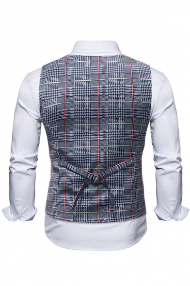 KDHJJOLY New Mens Chic Plaid Stylish Faux Two Pieces Slim Fit Suit Vest