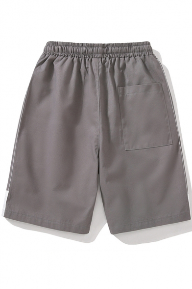 Mens Fashionable Stripe Side Drawstring-Waist Leisure Cotton Straight Shorts