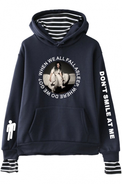 Popular American Singer Fashion Letter DON'T SMILE AT ME Circle Letter Figure Striped Patched Pullover Hoodie