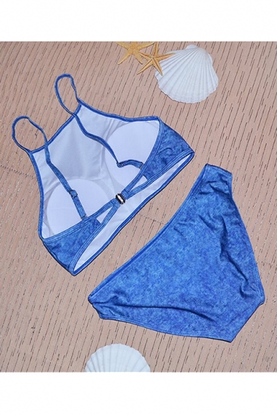 Sexy Simple Plain Halter Denim Blue Bikini