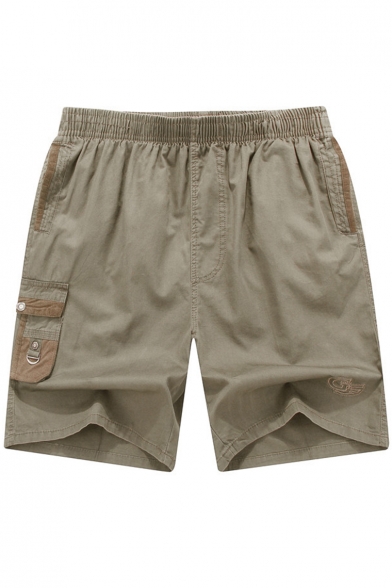 Summer Basic Simple Plain Elastic Waist Straight Fit Beach Loose Fit Shorts