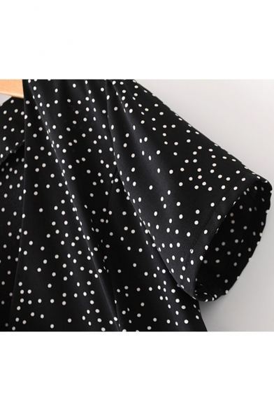 Summer Fashion Polka-Dot Printed V-Neck Short Sleeve Double-Breasted Mini A-Line Dress