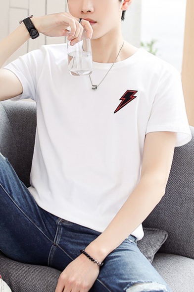 Summer Fashion Simple Flash Logo Printed Short Sleeve Fitted T-Shirt for Guys