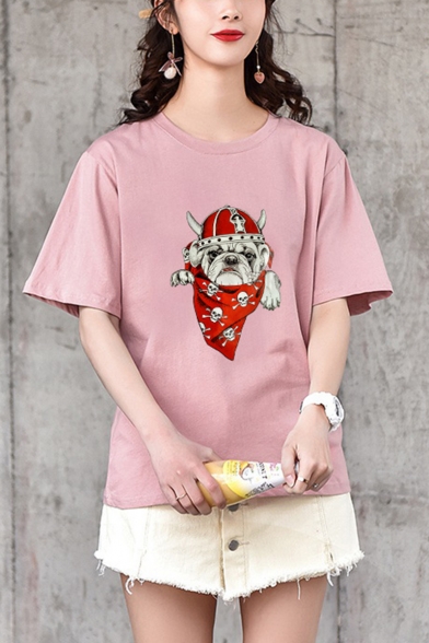 Cartoon Dog Skull Pattern Round Neck Short Sleeve Casual T-Shirt