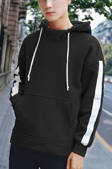 Guys Fashion Sport Casual Striped Long Sleeve Loose Fit Hoodie