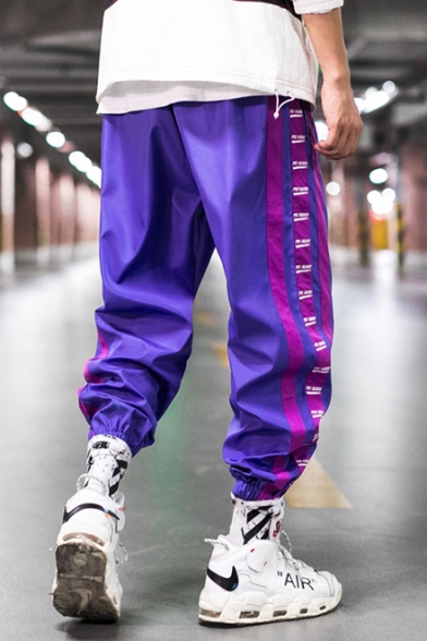 Hip Hop Style Striped Tape Side Drawstring Waist Men's Loose Fit Track Pants