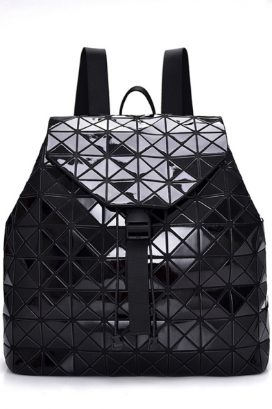 Hot Fashion Geometric Pattern Buckle Patched School Backpack